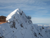 Hintertux Summit Gondola Passes a Massive Rock Cut on its way to the Station